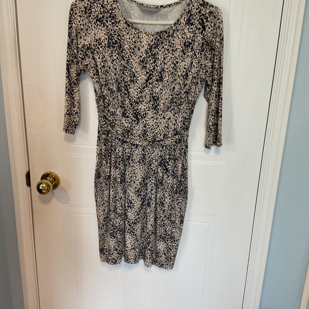 Dorothy Perkins Sheath Dress Womens 10 Blue Grey Excellent Geometric 3/4 Sleeve